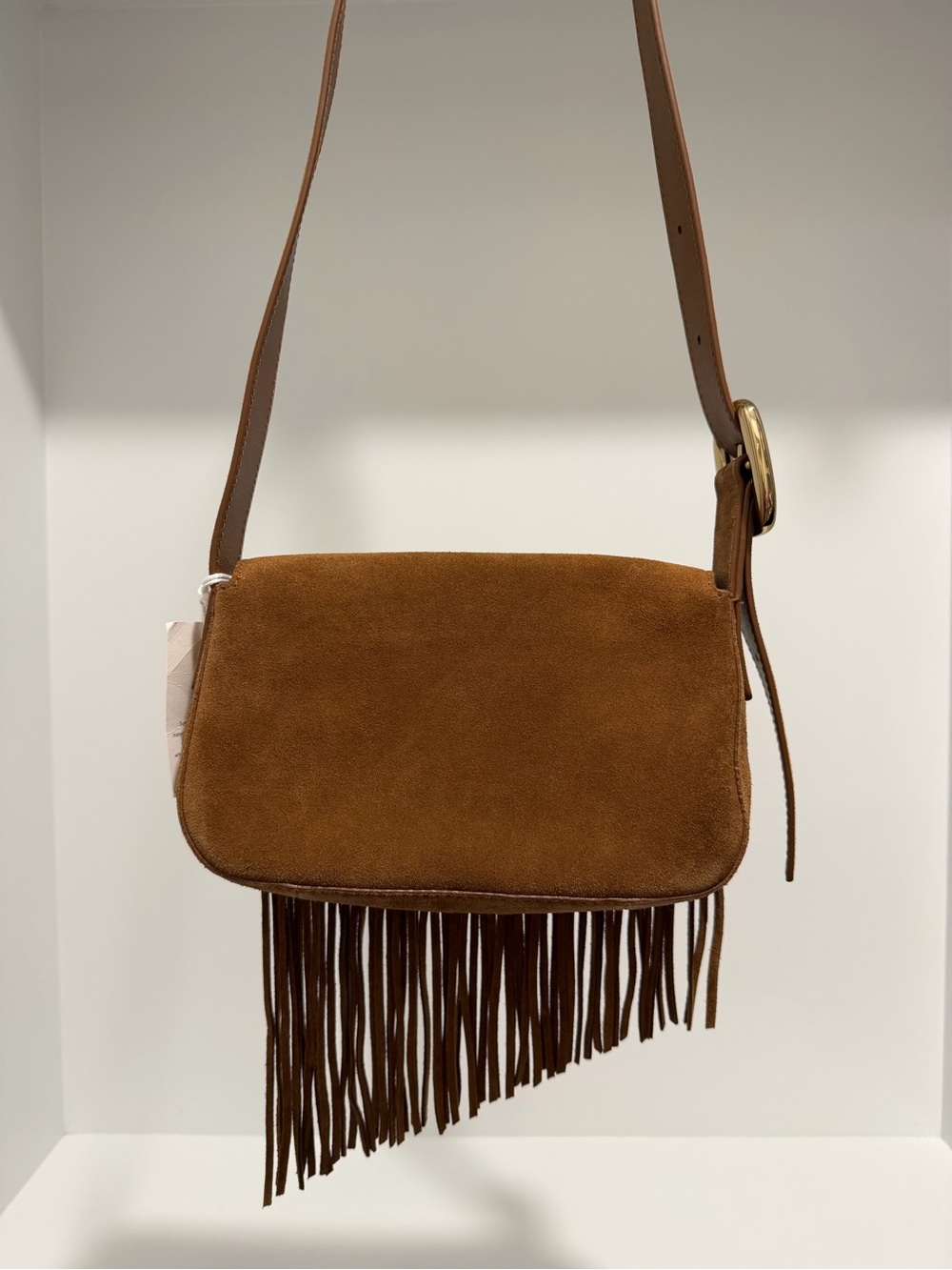 NEW Madewell The Sculptural Buckle Crossbody Bag NU148 Aged Cognac Suede Fringe - Picture 9 of 12